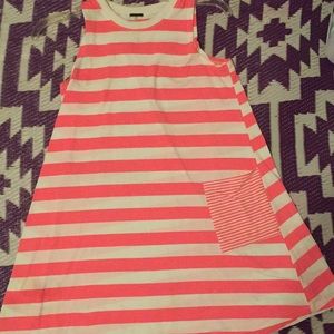 Pink and white striped T-shirt dress with pocket